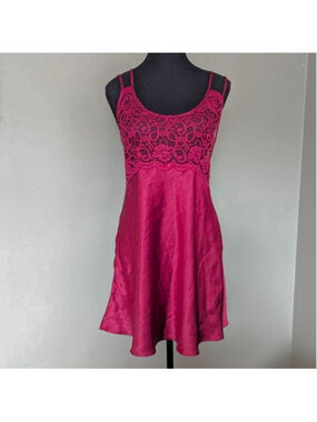 La Senza Vintage Y2K Lace Satin Babydoll Chemise Deep Red Sz M Coquette